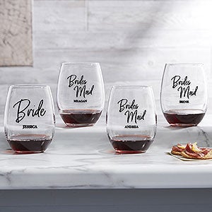 Classic Elegance Wedding Party Personalized Stemless Wine Glass