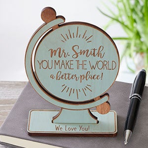 Globe For Teacher Personalized Blue Stain Wood Keepsake