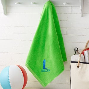 Ombre Initial Embroidered 35x60 Beach Towel - Lime Green