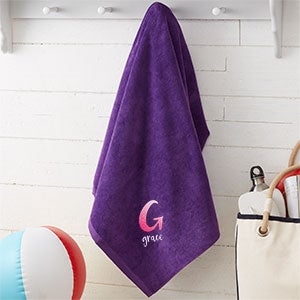Ombre Initial Embroidered 35x60 Beach Towel - Purple
