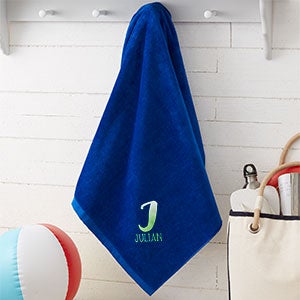 Ombre Initial Embroidered 36x72 Beach Towel - Blue