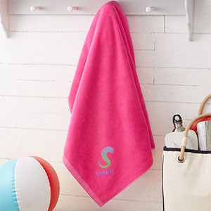 Ombre Initial Embroidered 36x72 Beach Towel - Hot Pink