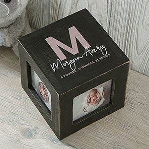 Simple & Sweet Baby Girl Personalized Photo Cube - Black