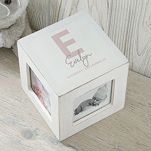 Simple & Sweet Baby Girl Personalized Photo Cube - White