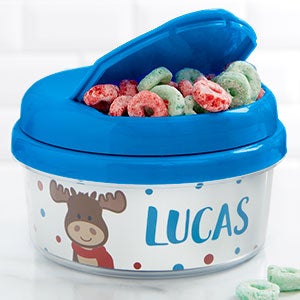Christmas Moose Personalized Toddler 12 oz Snack Cup - Blue