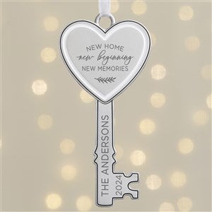 New Home, New Memories Personalized Silver Key Ornament