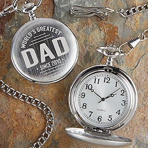 World's Greatest Dad Engraved Silver Pocket Watch