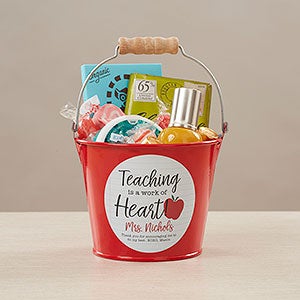 Inspiring Teacher Personalized Mini Metal Bucket - Red