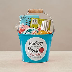 Inspiring Teacher Personalized Mini Metal Bucket - Turquoise