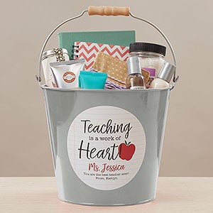 Inspiring Teacher Personalized Large Metal Bucket - Silver