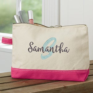 Playful Name Embroidered Canvas Makeup Bag - Pink