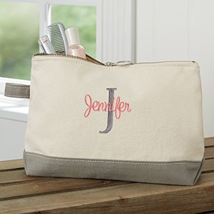 Playful Name Embroidered Canvas Makeup Bag - Grey