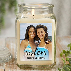 Sisters Photo Personalized 18 oz Vanilla Bean Candle Jar