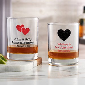 Personalized Valentine's Day Whiskey Glasses - Choose Your Icon