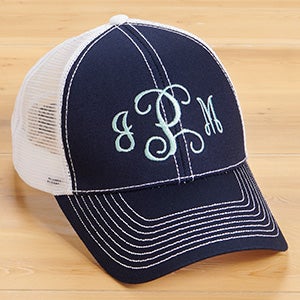 Monogram Embroidered Navy & White Trucker Hat
