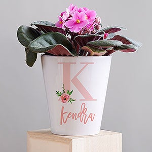 Floral Initial Personalized Mini Flower Pot