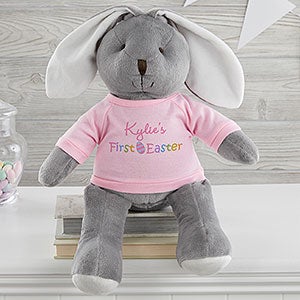My First Easter Personalized Grey Bunny with Pink Shirt