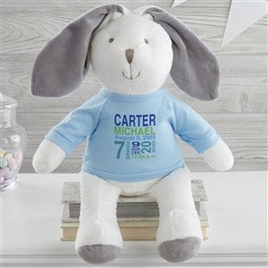 All About Baby Personalized White Bunny with Blue Shirt
