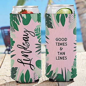 Palm Leaves Personalized Slim Can Cooler - #26726