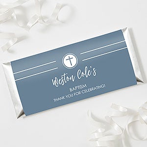 Modern Cross Boy Baptism Personalized Candy Bar Wrappers - Set of 12
