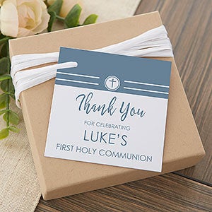 Modern Cross Boy Communion Personalized Gift Tags - 1 set of 20