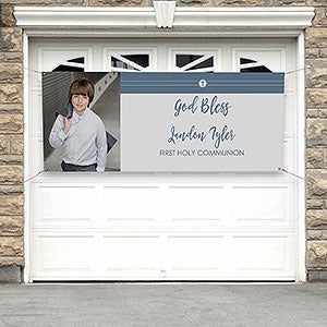 Modern Cross Boy Communion Personalized Banner - 30x72