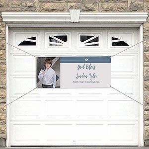 Modern Cross Boy Communion Personalized Banner - 20x48