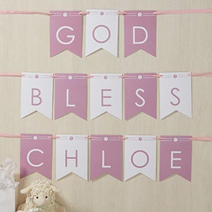 Modern Cross Girl Baptism Personalized Bunting Banner - 16 Flags