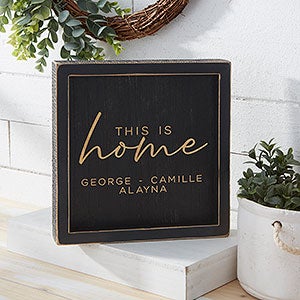 This is Home Personalized Distressed Black Wood Wall Art - 8x8