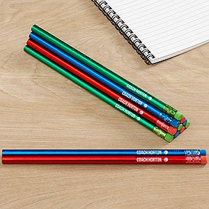 Name & Icon Metallic Blue, Red, Green Personalized Pencil Set of 12