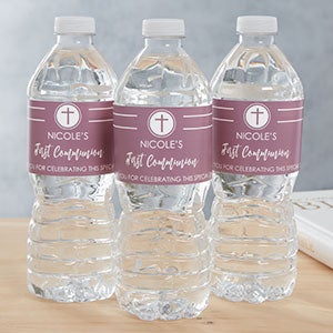 Modern Cross Girl Communion Personalized Water Bottle Labels - 24 labels