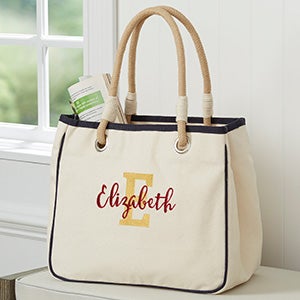 Playful Name Embroidered Canvas Rope Tote - Navy