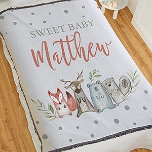 Sweet Baby Woodland Personalized 56x60 Woven Throw Baby Blanket