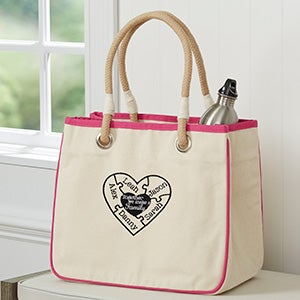 Together We Make A Family Embroidered Canvas Rope Tote - Pink