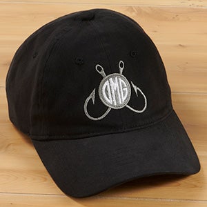 Fishing Monogram Personalized Black Baseball Cap