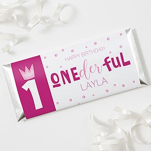 Onederful Girl First Birthday Personalized Candy Bar Wrappers - Set of 12