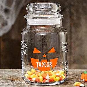 Jack o Lantern Personalized Glass Halloween Treat Jar
