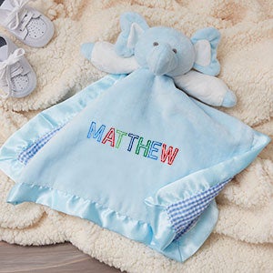 Rainbow Name Personalized Blue Elephant Baby Blankie