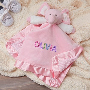 Rainbow Name Personalized Pink Elephant Baby Blankie