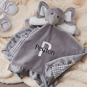Playful Name Personalized Elephant Baby Blankie - Grey