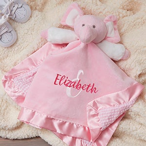 Playful Name Personalized Elephant Baby Blankie - Pink