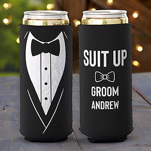 Suit Up Groomsmen Personalized Slim Can Coolers