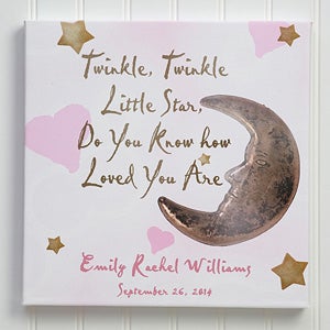 Personalized Newborn Baby Canvas Art   Star and Moon Design   2742