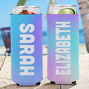 Iridescent Name Personalized Slim Can Cooler