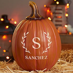 Laurel Initial Personalized Monogram Pumpkins - Large Orange