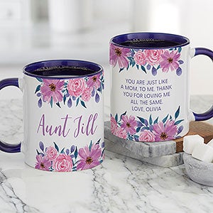 Feminine Florals Personalized Mom Coffee Mug 11 oz Blue