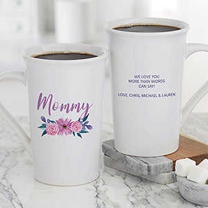 Feminine Florals Personalized Mom Latte Mug 16 oz White