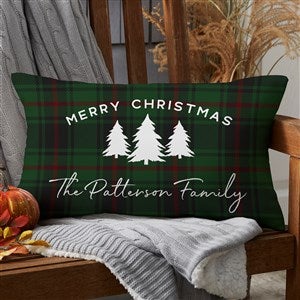 Christmas Plaid Personalized Lumbar Outdoor Throw Pillow - 12x22