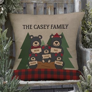 Holiday Bear Family Personalized Outdoor Throw Pillow - 20x20