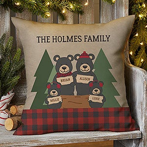 Holiday Bear Family Personalized Outdoor Throw Pillow - 16x16